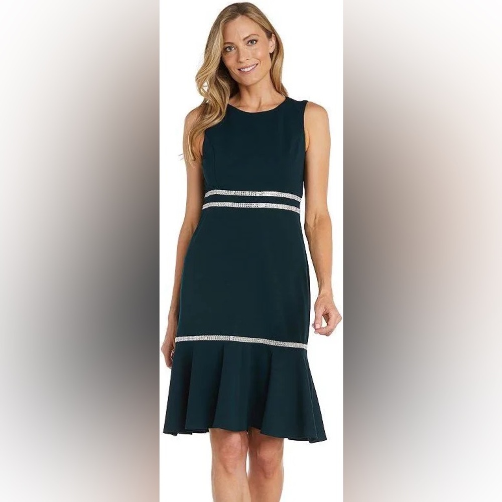 NWT RM Richards 16W Green Crepe Dress Rhinestone Accents Pageant Wedding Party